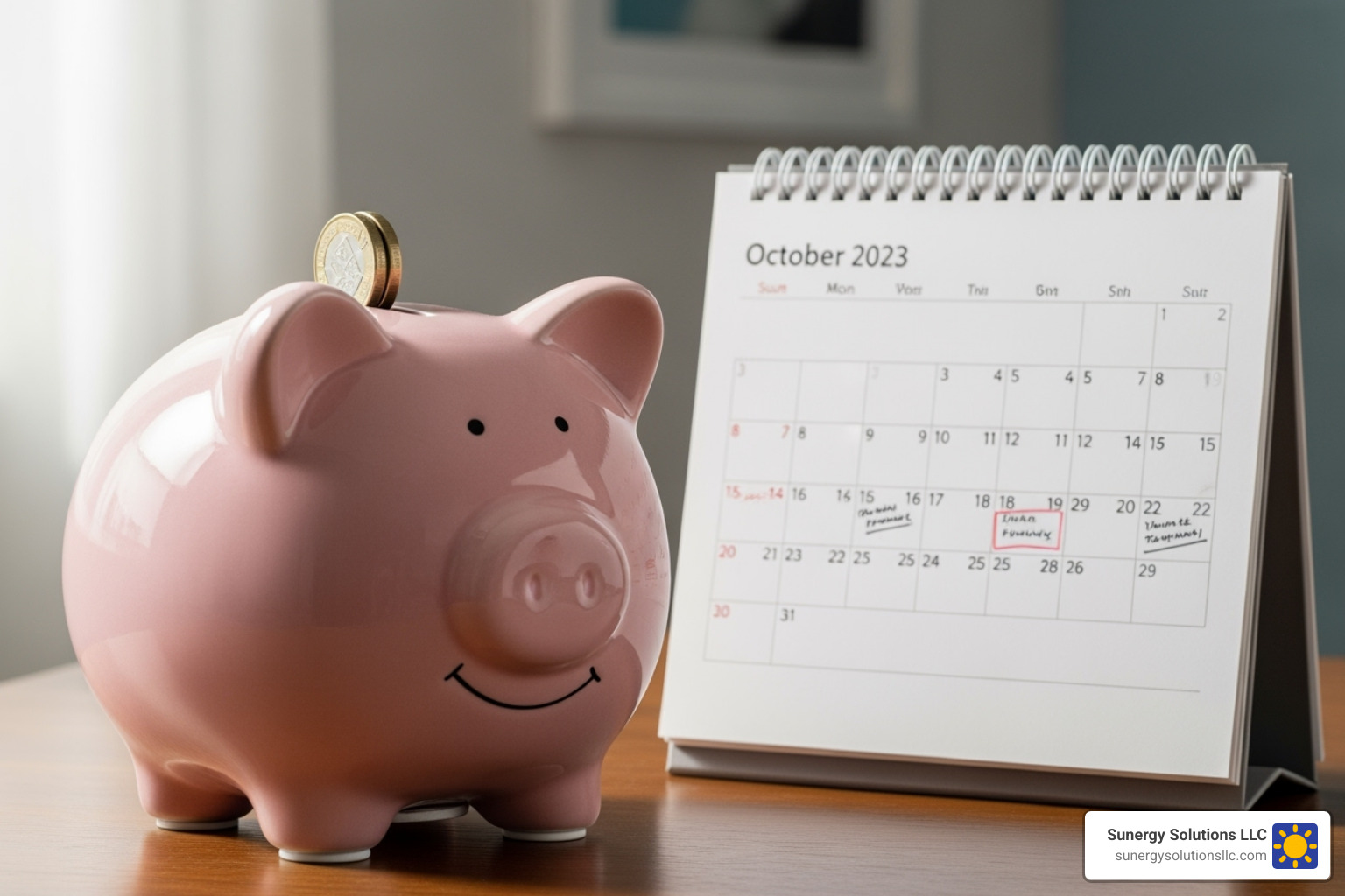 piggy bank next to a calendar showing the tax credit deadline - how much are solar panels in new hampshire