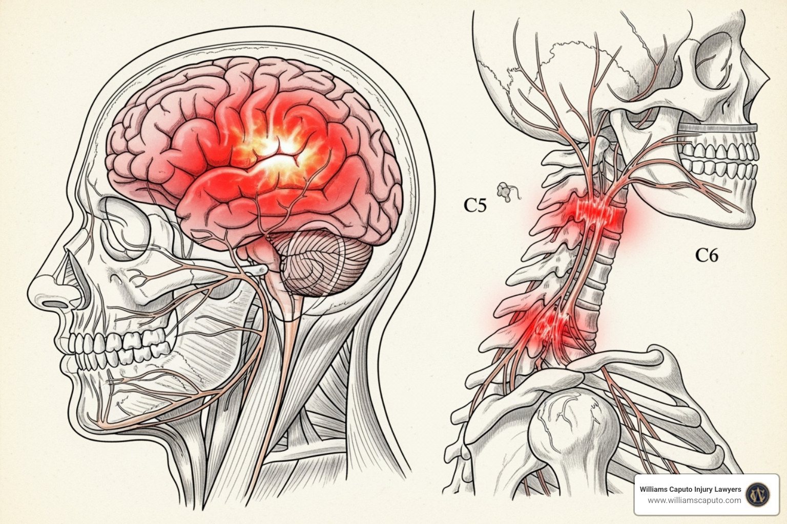 illustrating common severe injuries like traumatic brain injury or spinal cord injury - truck accident personal injury