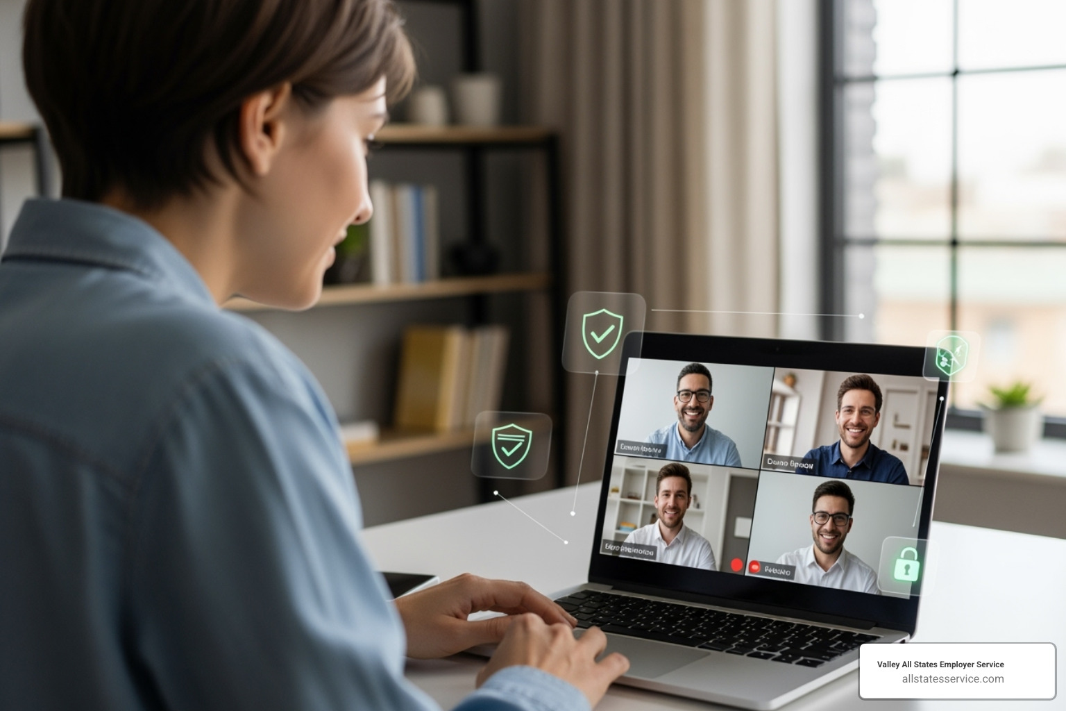 remote employee onboarding via video call with verification icons - Document verification service