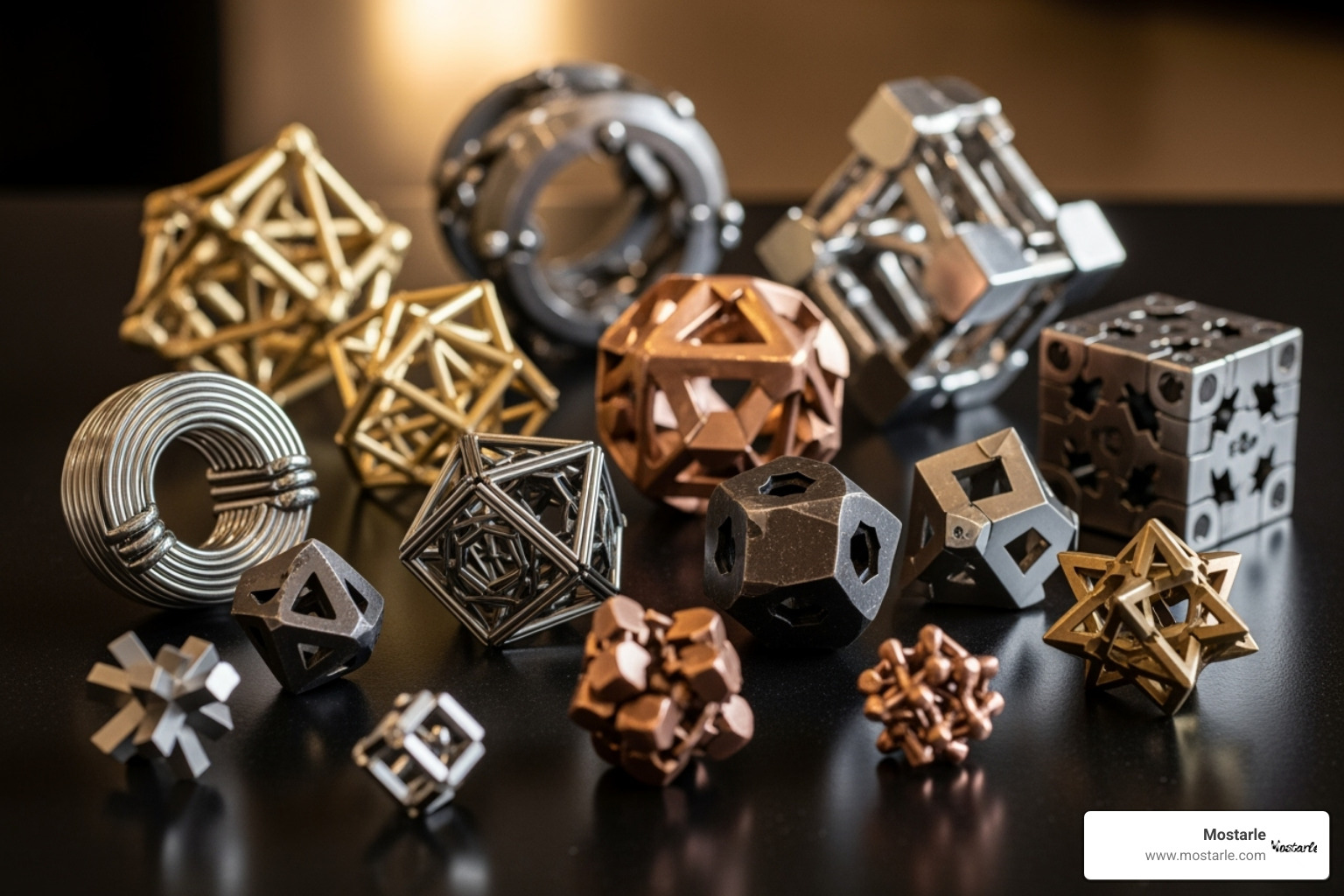 collection of different types of metal puzzles arranged artfully - Unique metal puzzles