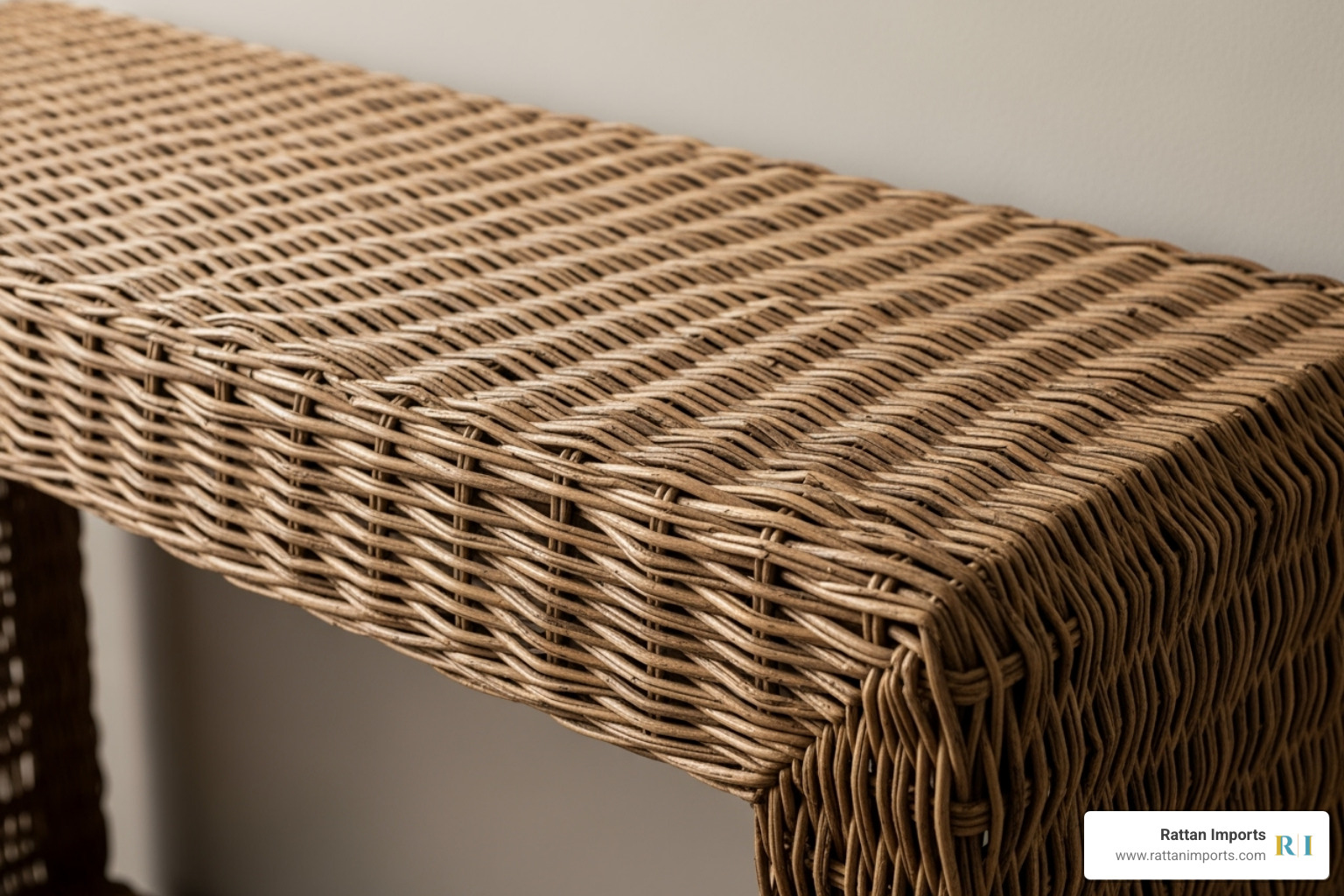 Close-up on a wicker or rattan console table - 40 inch tall console table Close-up on a wicker or rattan console table - 40 inch tall console table