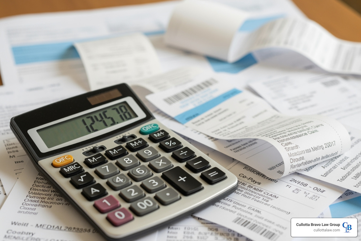 Calculator with medical bills and receipts - Motorcycle accident injury claim