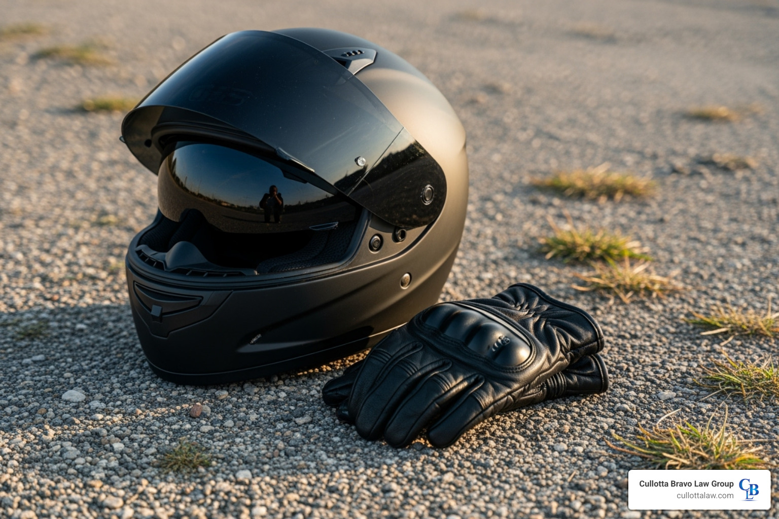 Motorcycle helmet and gloves on the ground - Motorcycle accident no fault Motorcycle helmet and gloves on the ground - Motorcycle accident no fault
