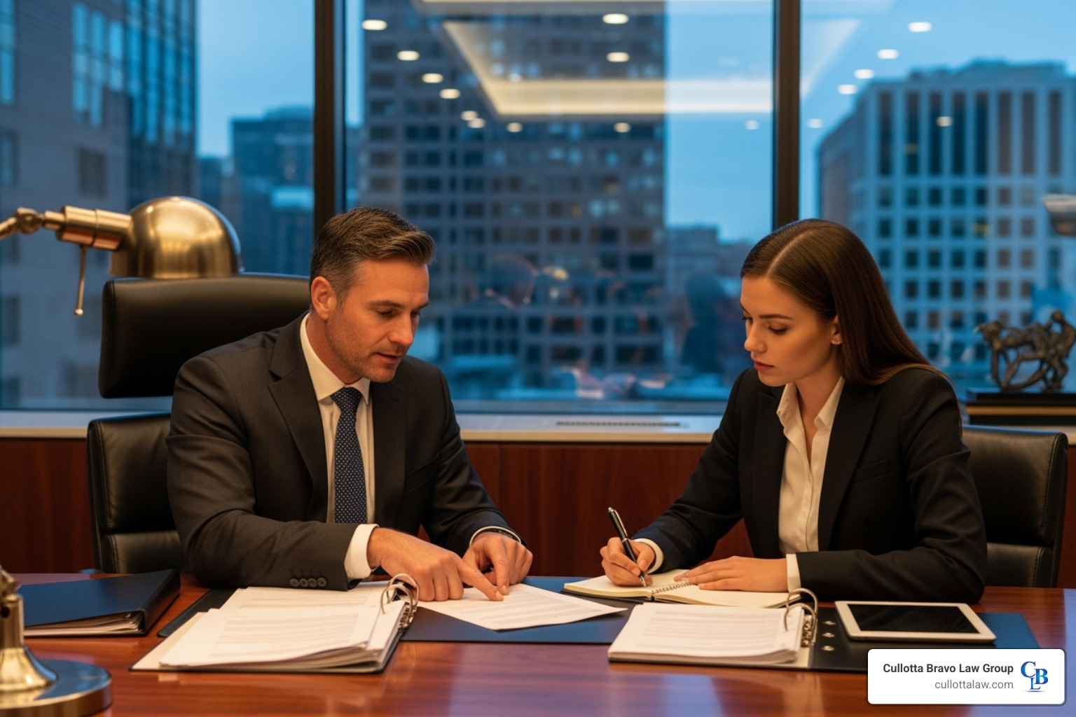 lawyer and client reviewing documents - slip and fall lawsuit