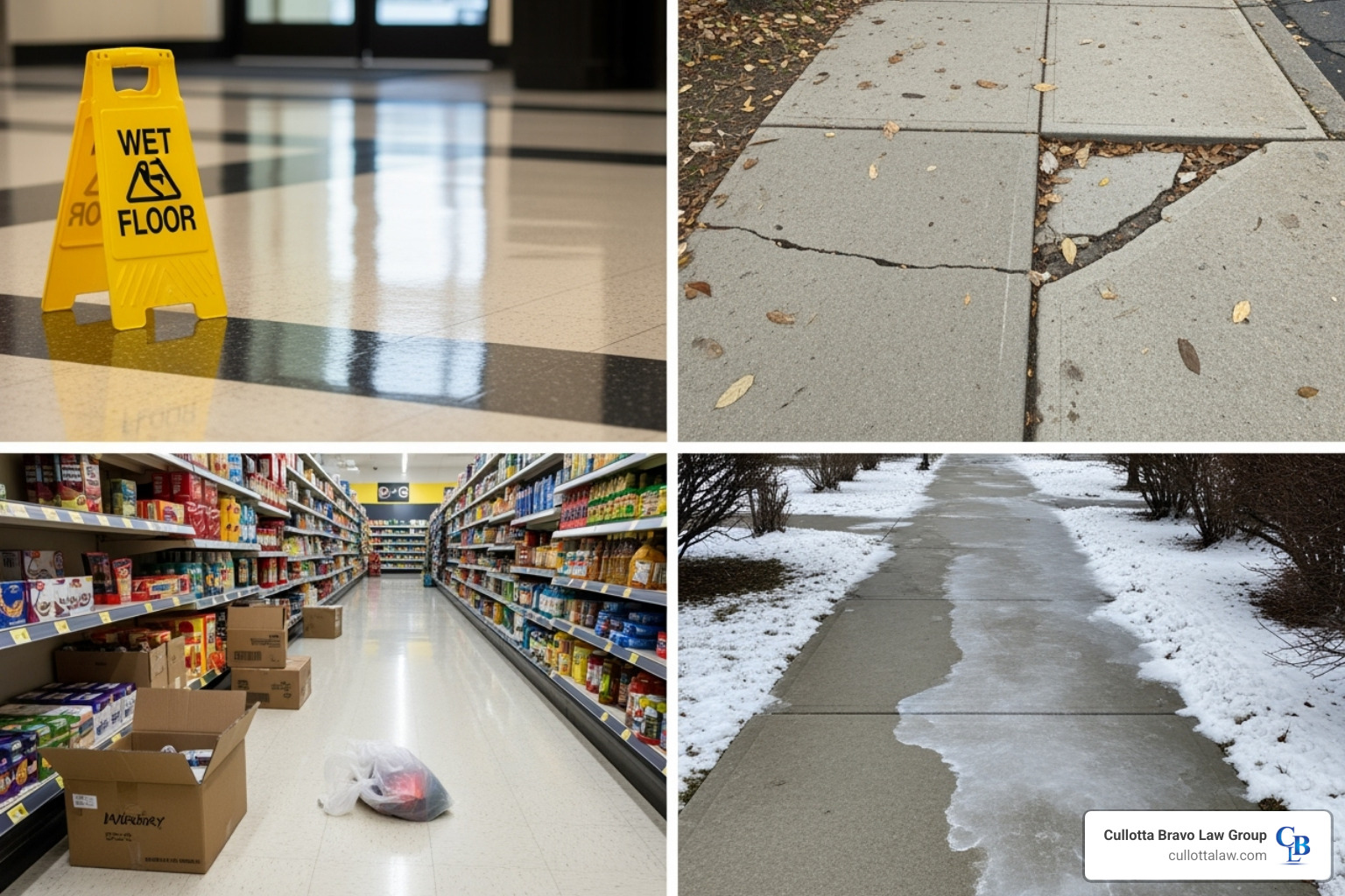 collage of slip and fall hazards - slip and fall lawsuit