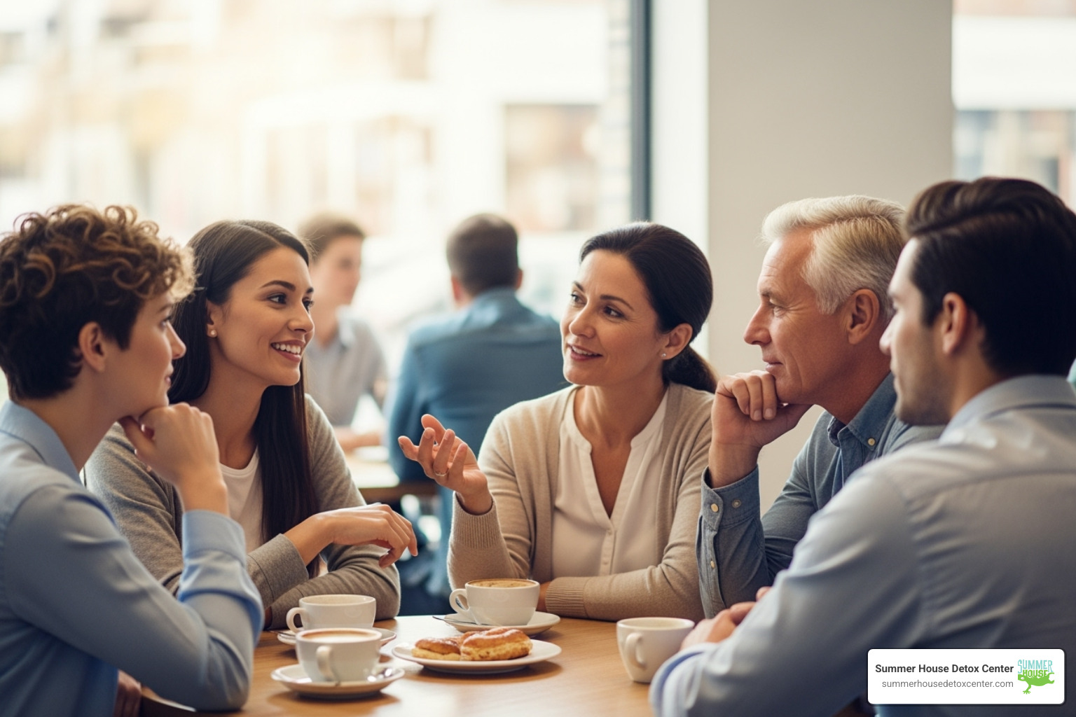 diverse group of people in a supportive conversation - alcohol detox mental health diverse group of people in a supportive conversation - alcohol detox mental health