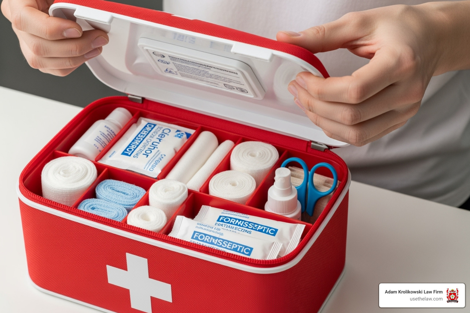 First-aid kit being opened - Dog bite law firm First-aid kit being opened - Dog bite law firm