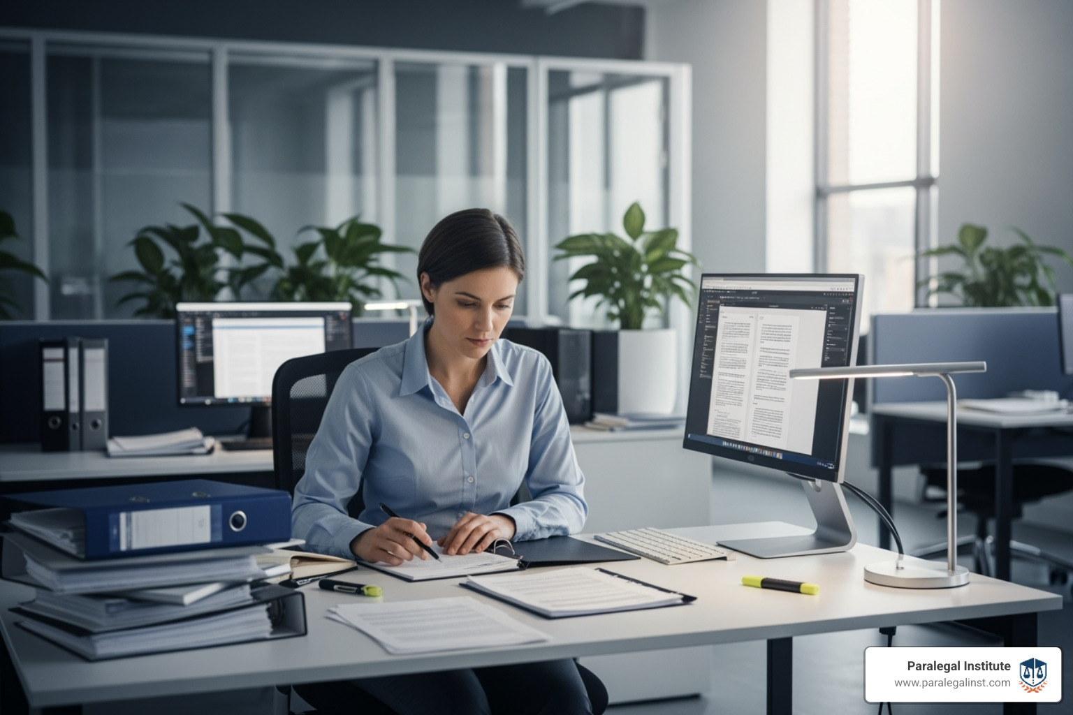 paralegal working in a modern office setting - paralegal jobs in nevada