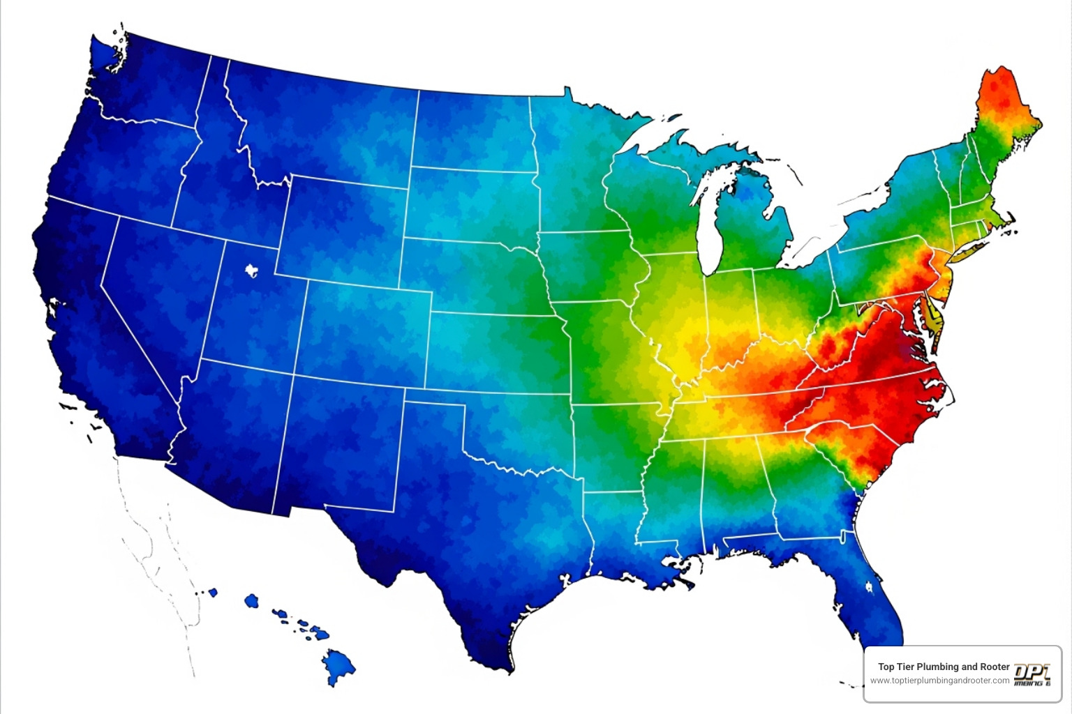 Groundwater temperature map of the US, highlighting Southern California - tankless water heater sizing Groundwater temperature map of the US, highlighting Southern California - tankless water heater sizing