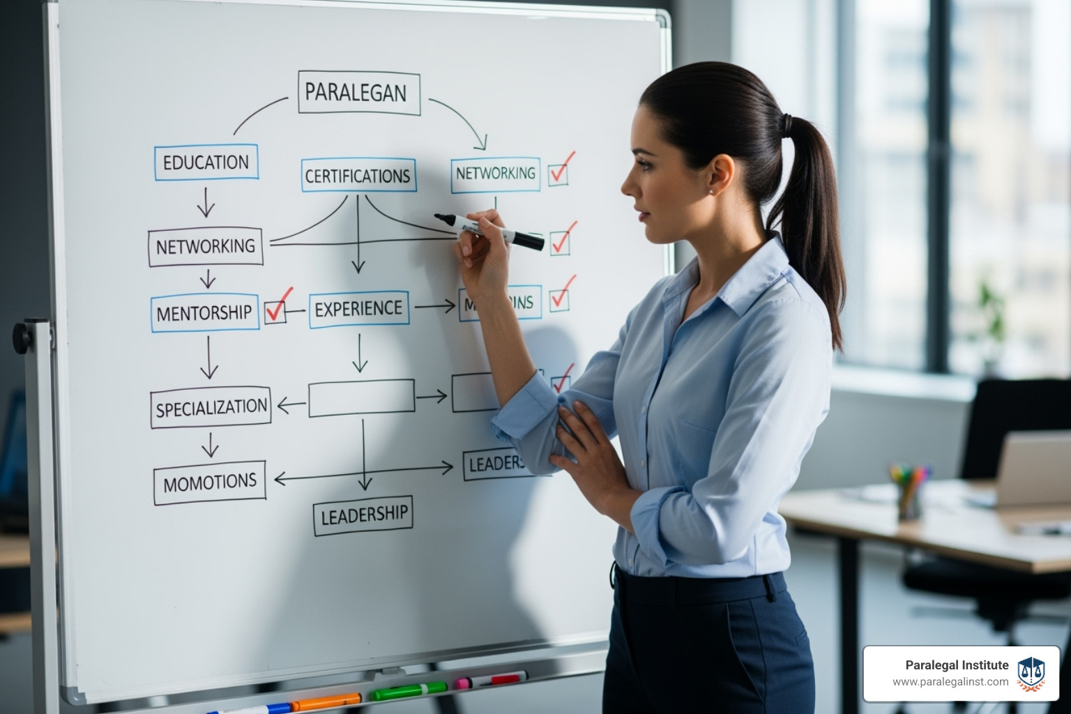paralegal planning career path on whiteboard - why is continuing education important for paralegals