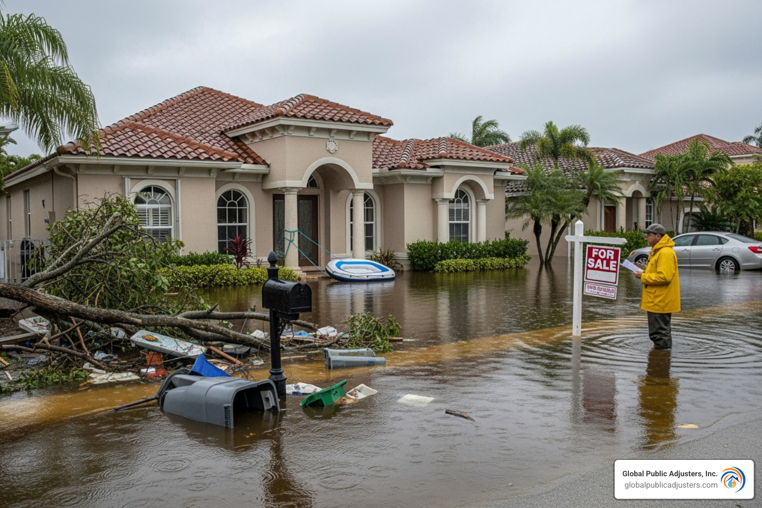 standard insurance policy document with a magnifying glass over the flood exclusion clause - flood damage insurance claims palm beach