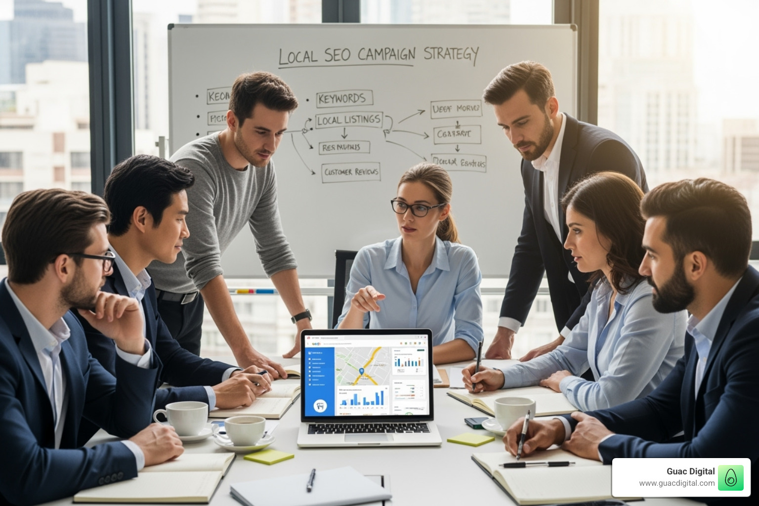 Marketing team collaborating on a local SEO campaign - Local SEO Services
