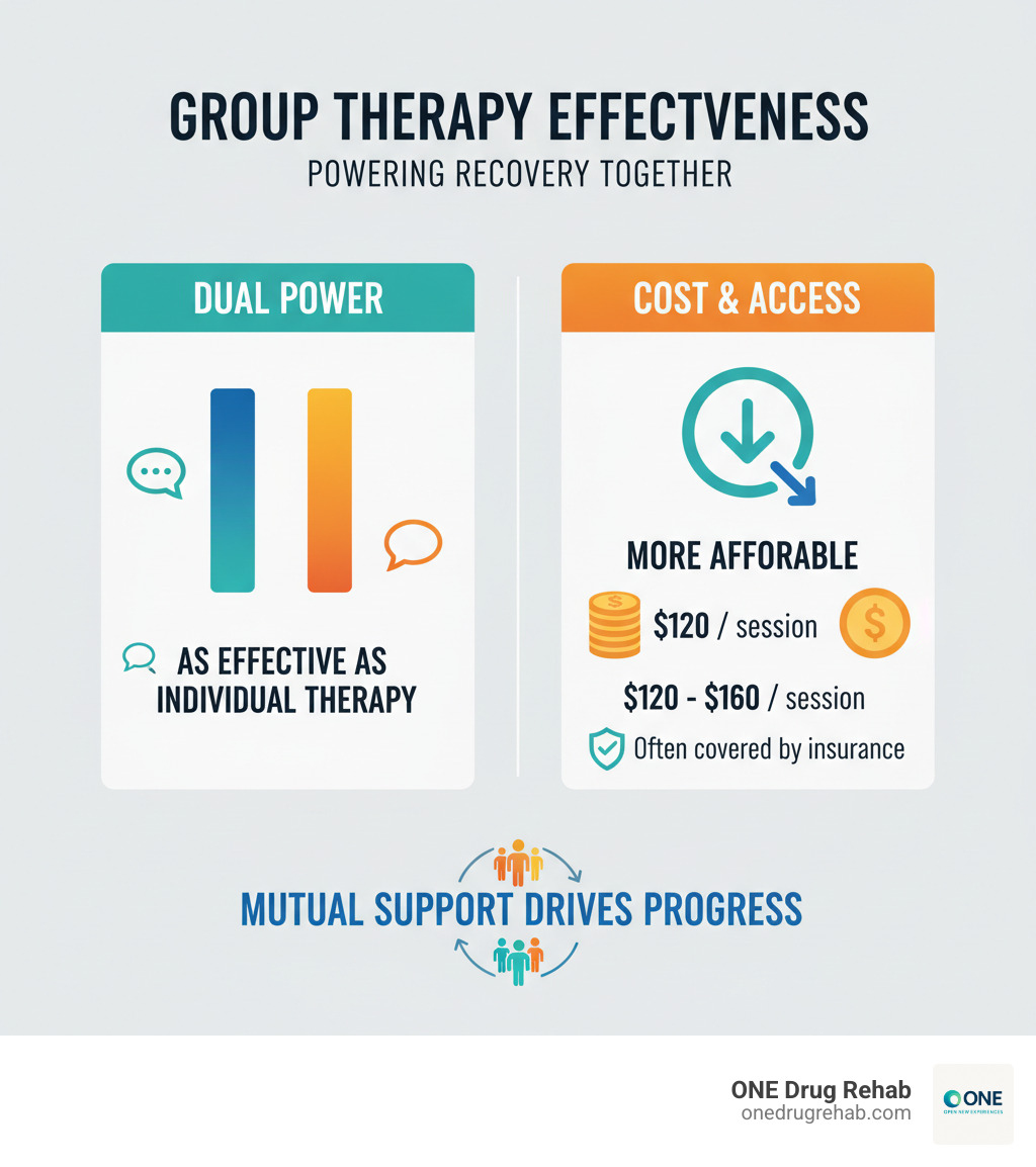 Stat or infographic about group therapy effectiveness - what does group therapy in addiction entail infographic 