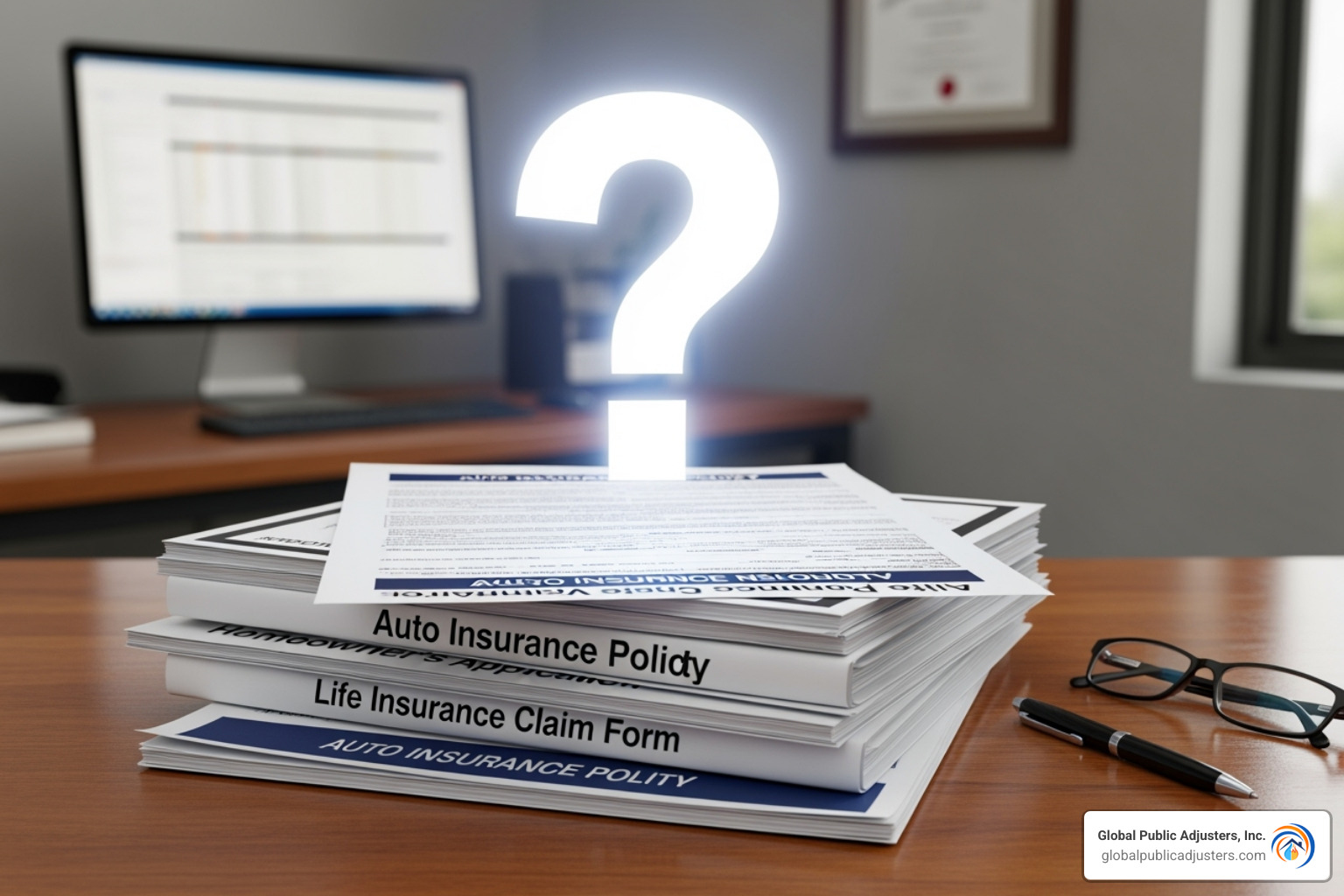 Question mark over insurance documents - fighting insurance adjuster