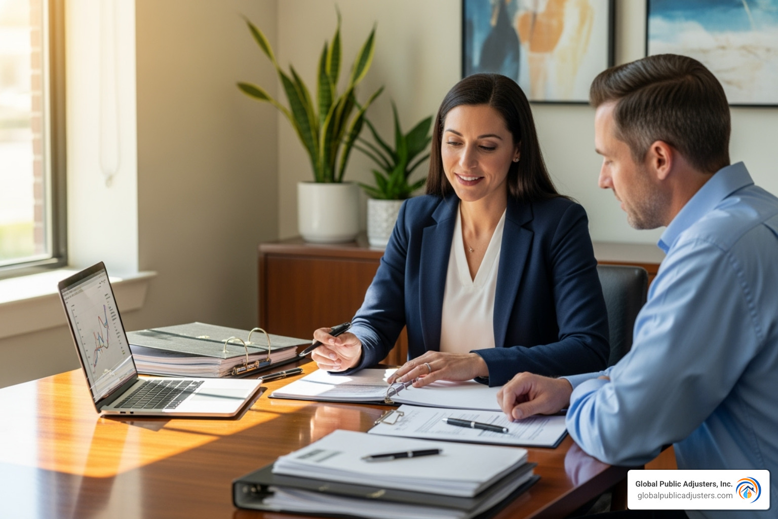 public adjuster meeting with client - fighting insurance adjuster