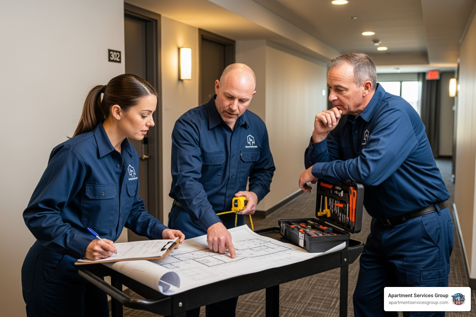 maintenance team collaborating - apartment building maintenance