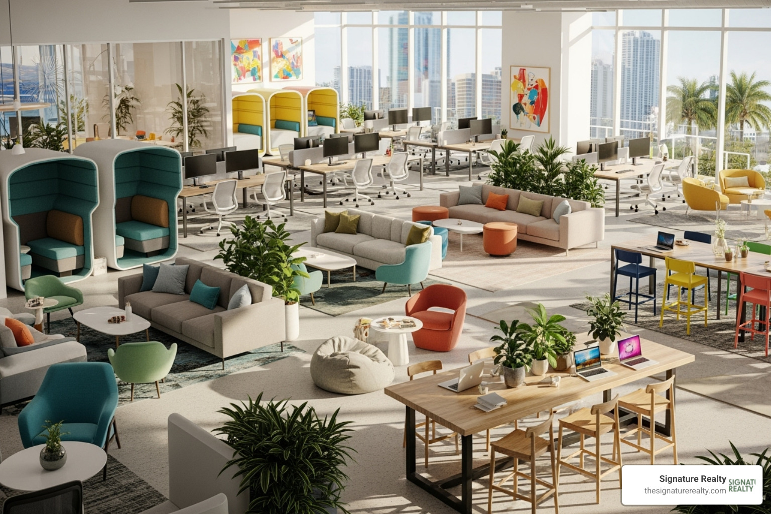 a vibrant, flexible office space in Miami - affordable office space Miami