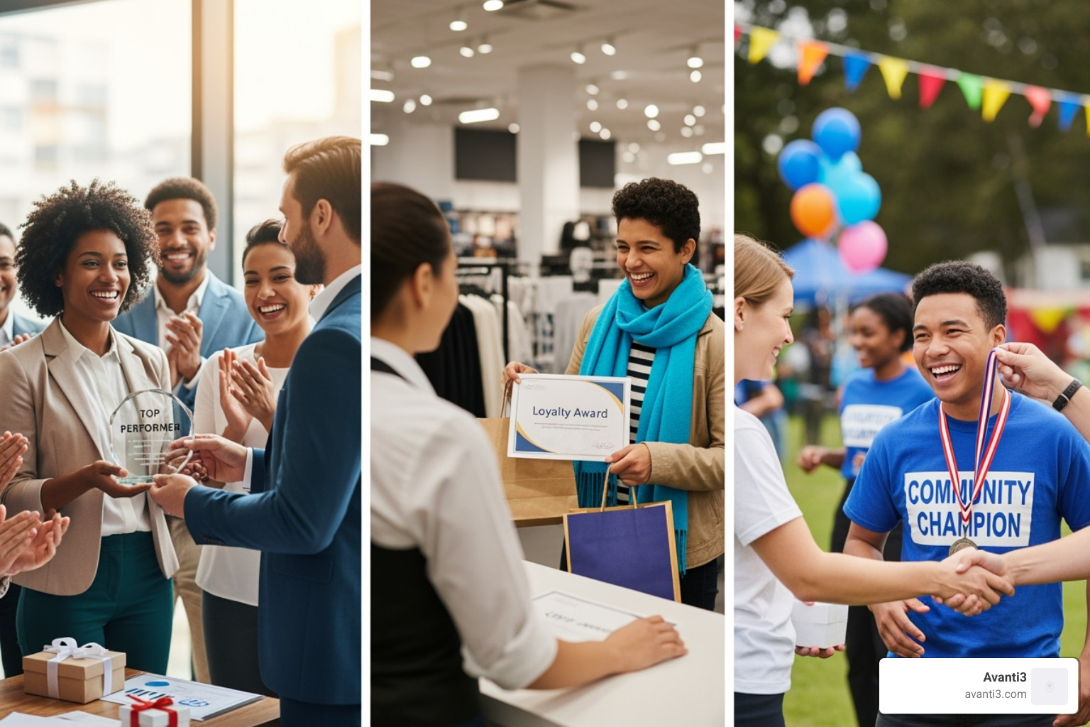 people receiving rewards in various settings - virtual reward card