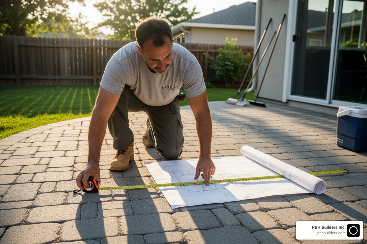 contractor measuring a site for a pergola installation - Pergola installation cost contractor measuring a site for a pergola installation - Pergola installation cost