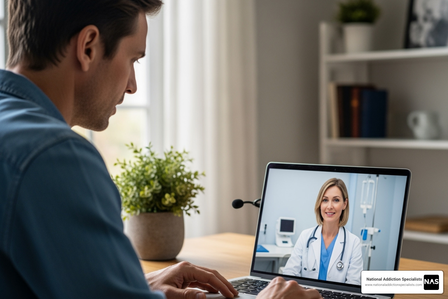 Person having a confidential video call with a doctor on a laptop - Get Suboxone prescription