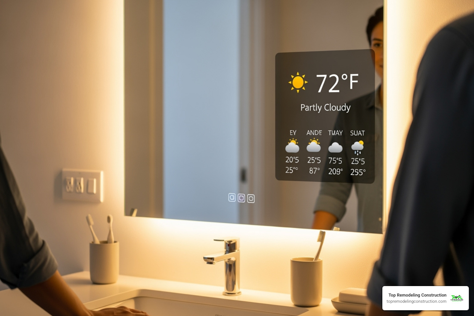 Smart mirror displaying the weather - High-tech bathroom solutions Smart mirror displaying the weather - High-tech bathroom solutions