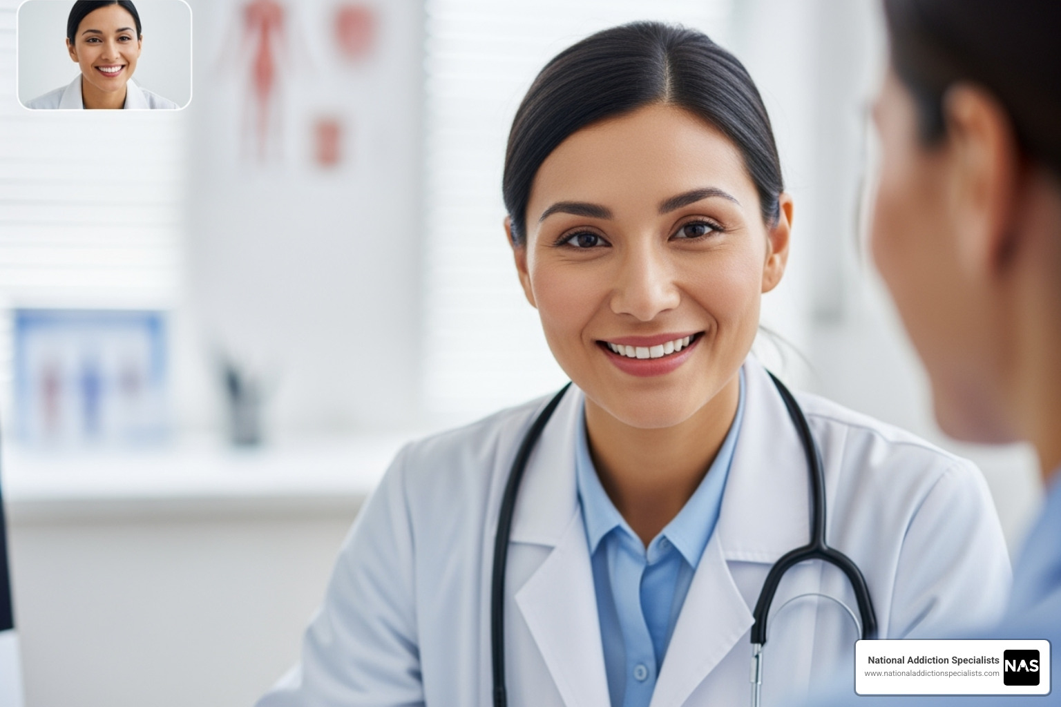 compassionate doctor talking to patient on video call - Opioid recovery program compassionate doctor talking to patient on video call - Opioid recovery program