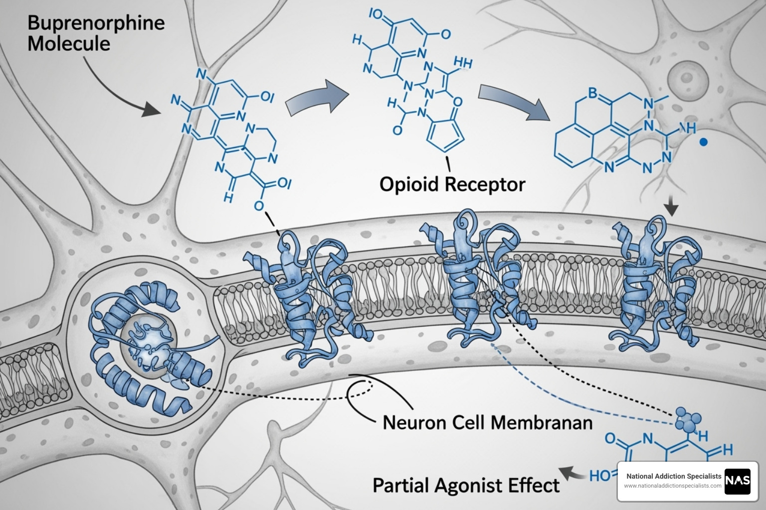 illustrating how buprenorphine works on opioid receptors in the brain - Virtual Suboxone doctors