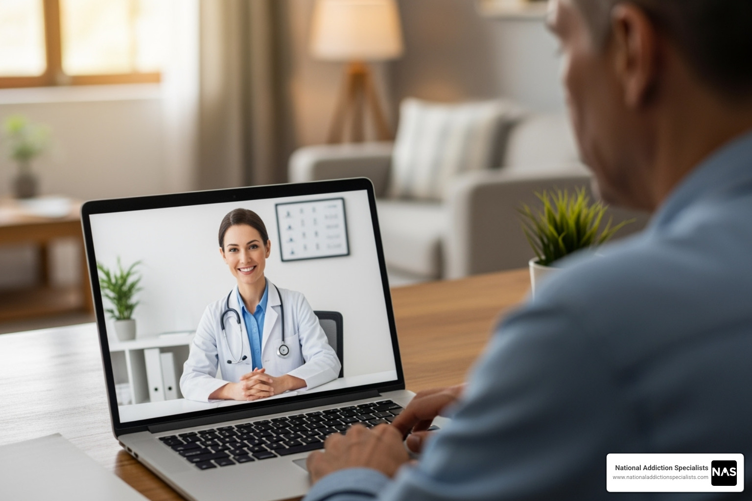 Person using laptop for telehealth appointment - Suboxone for opioid