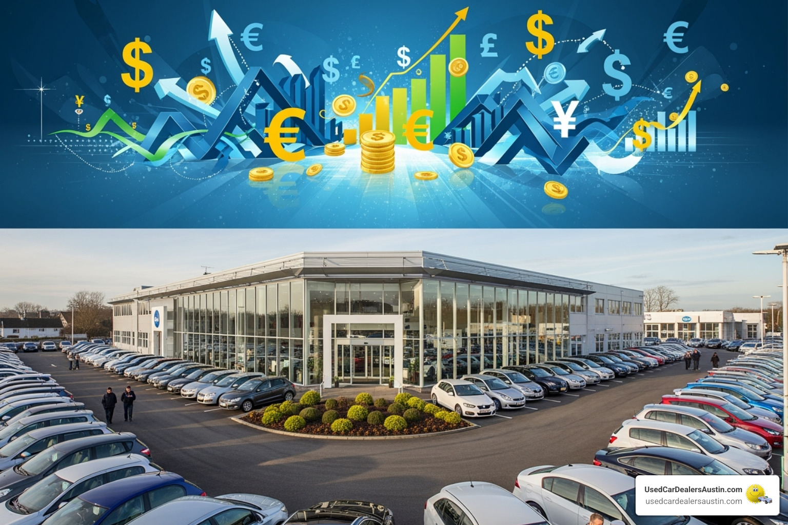 dealership lot with"We Finance" banner - bad credit auto dealers