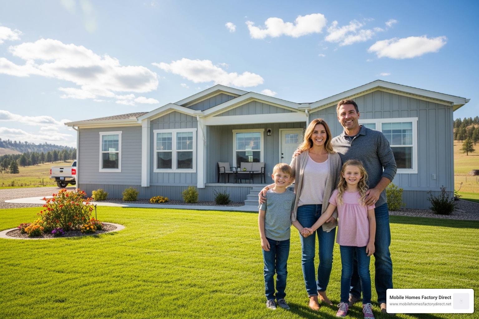 family happily standing in front of their new triple wide home - triple wide mobile home plans family happily standing in front of their new triple wide home - triple wide mobile home plans