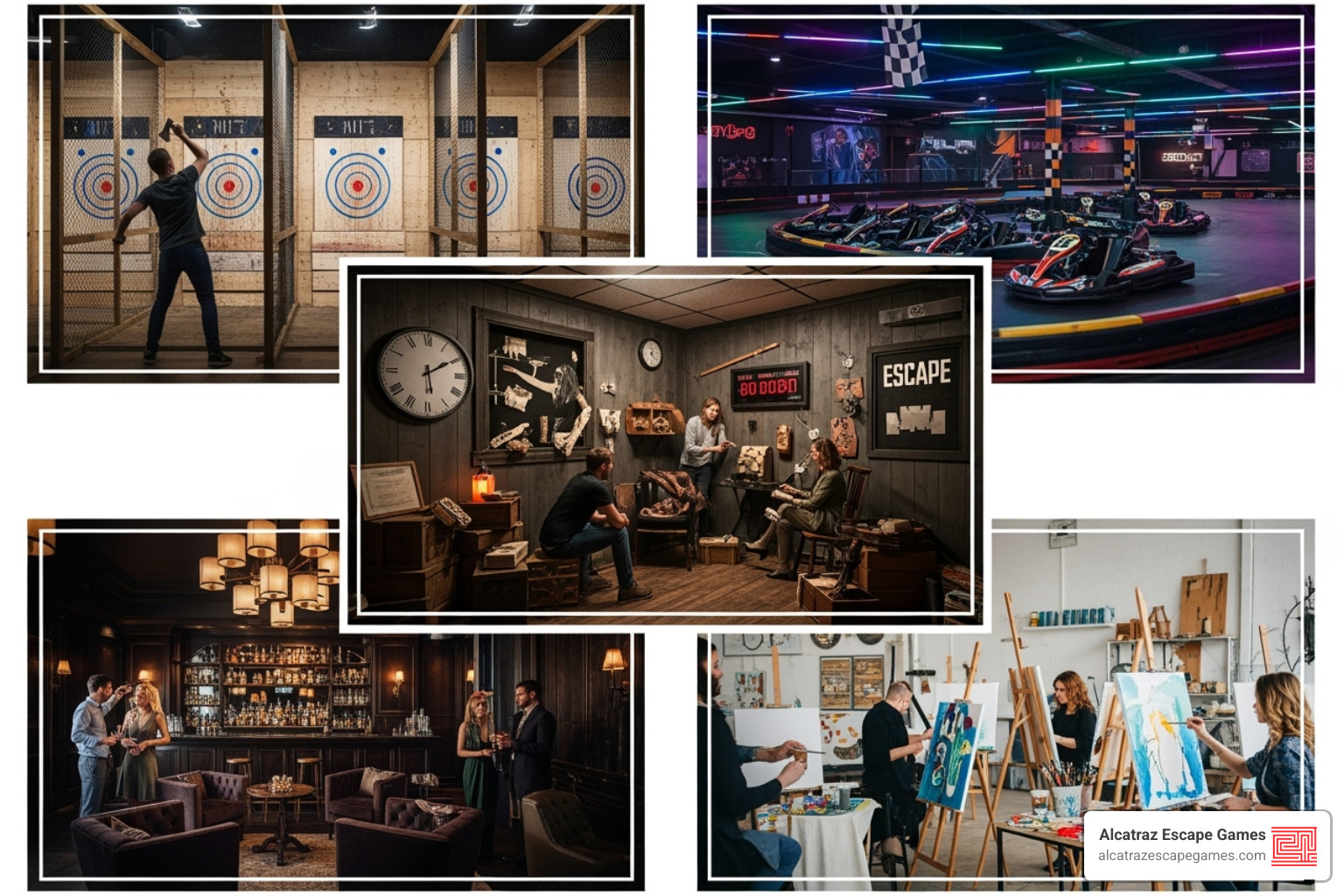 collage of unique venues - unique birthday party venues for adults