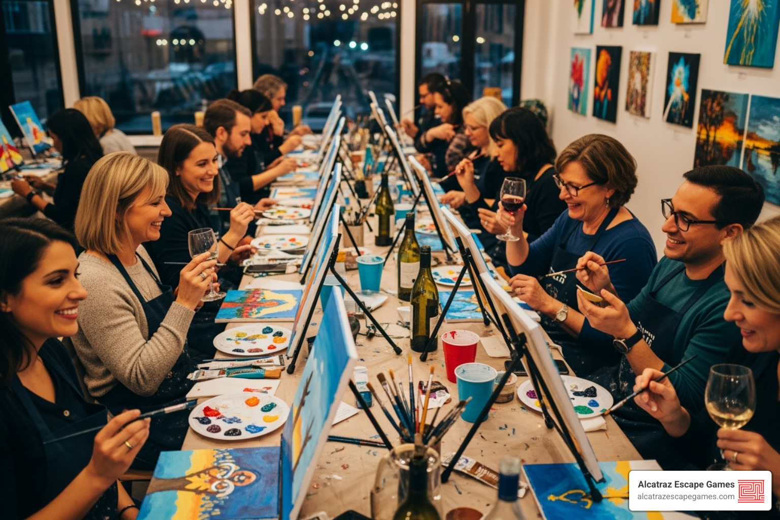 a paint and sip class in session - unique birthday party venues for adults