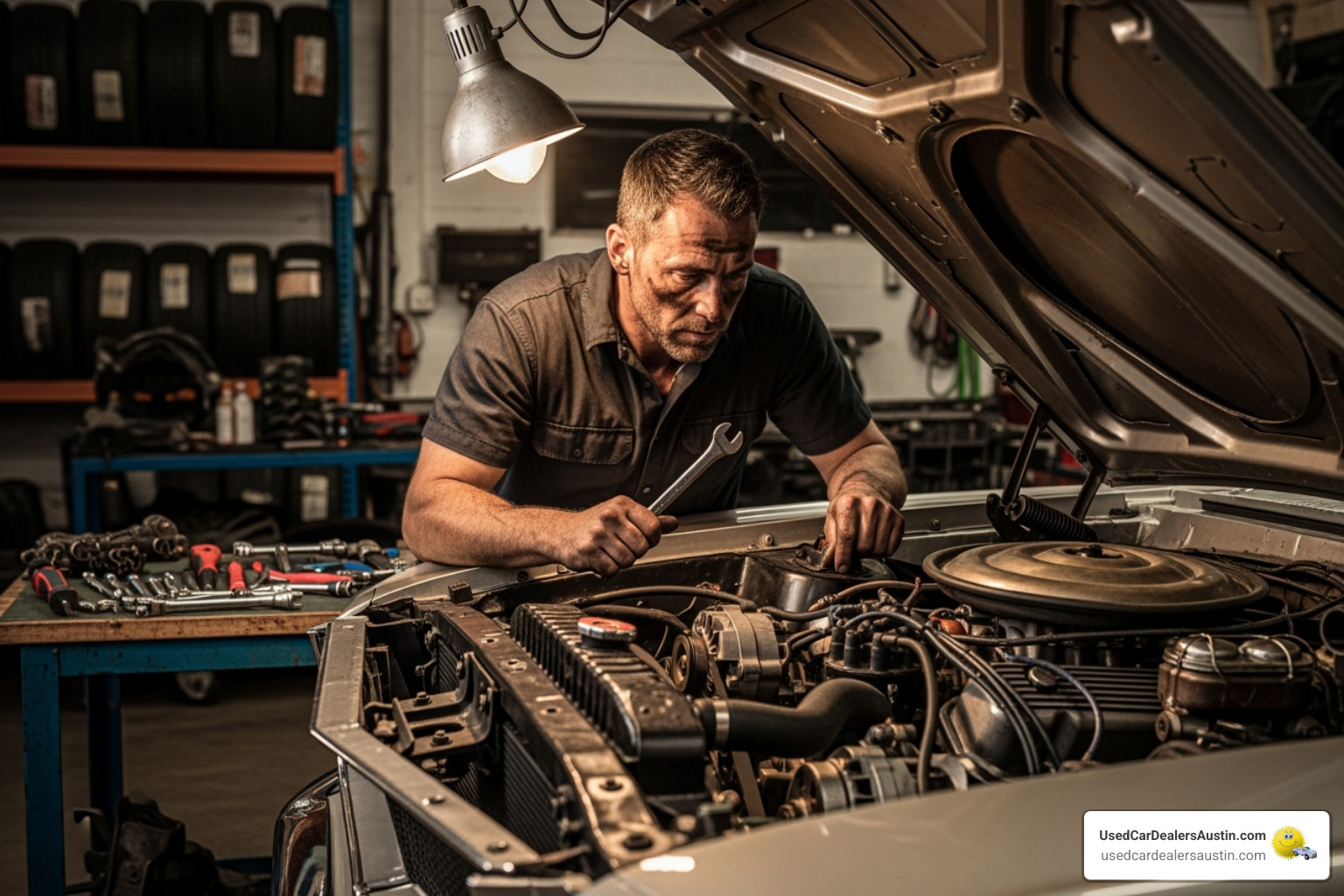 Mechanic working on an engine - no money down cheap used cars with warranties