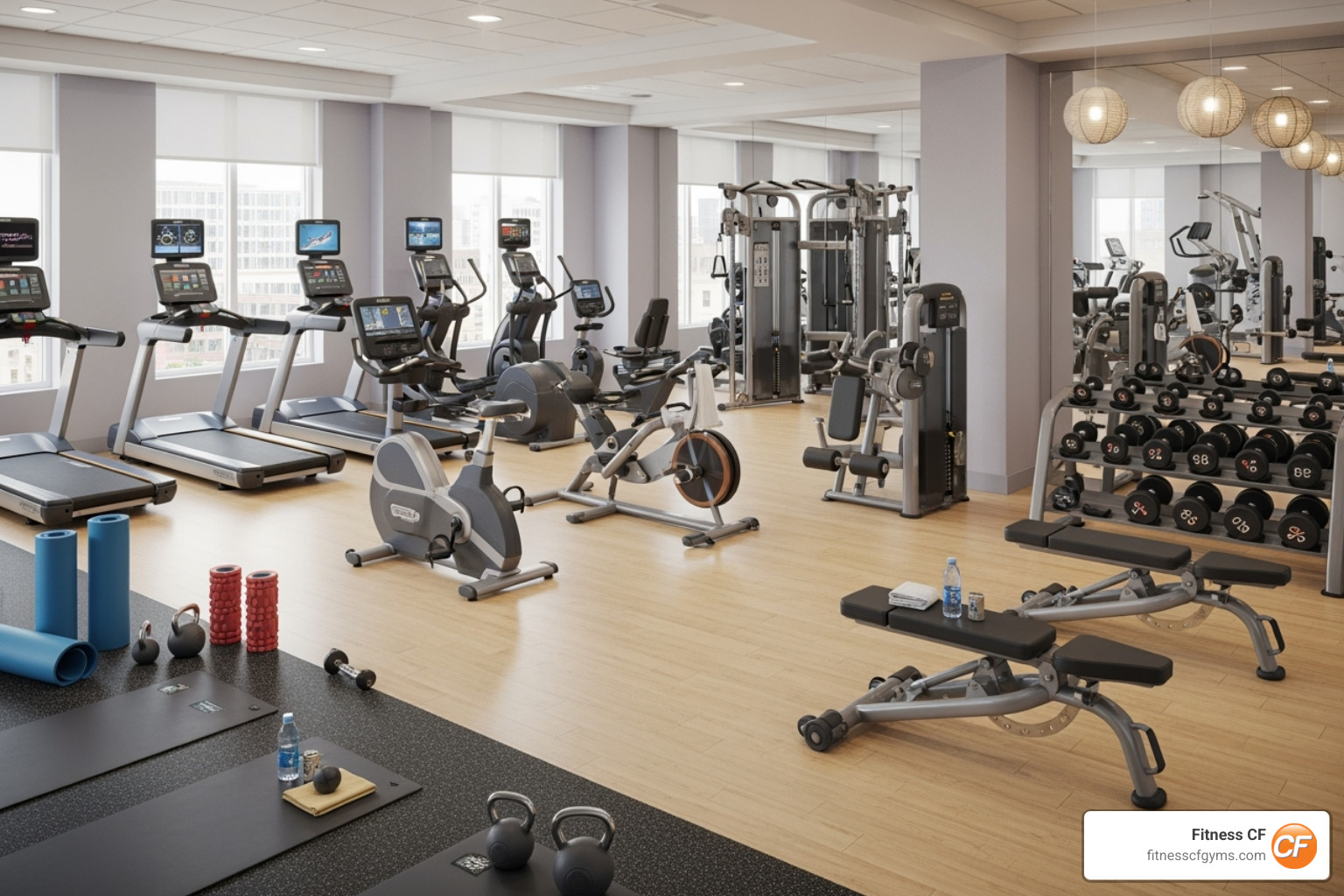 A well-equipped and clean women's gym area showing a variety of machines and free weights - gyms that have women's section A well-equipped and clean women's gym area showing a variety of machines and free weights - gyms that have women's section