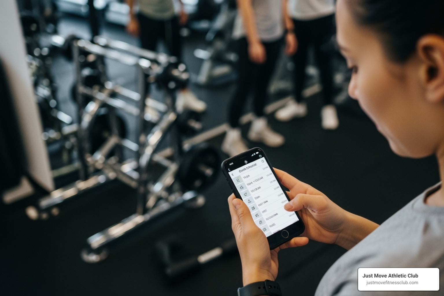 person looking at a class schedule on their phone - athletic club class schedule