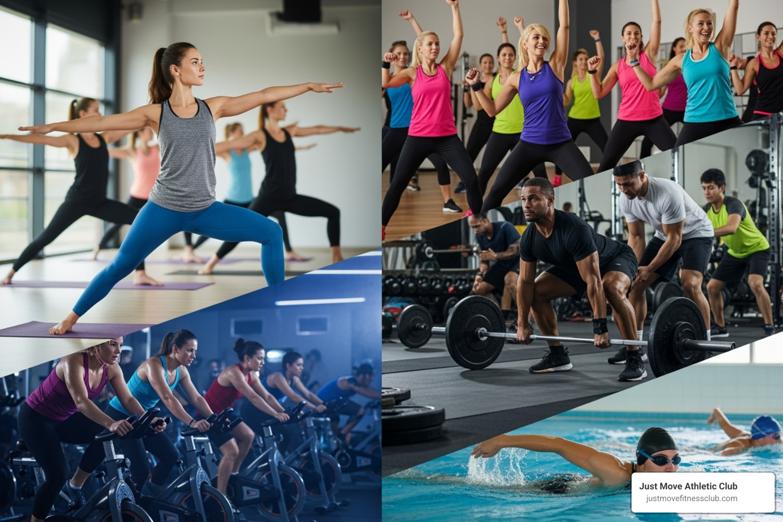 collage showing different class types - athletic club class schedule