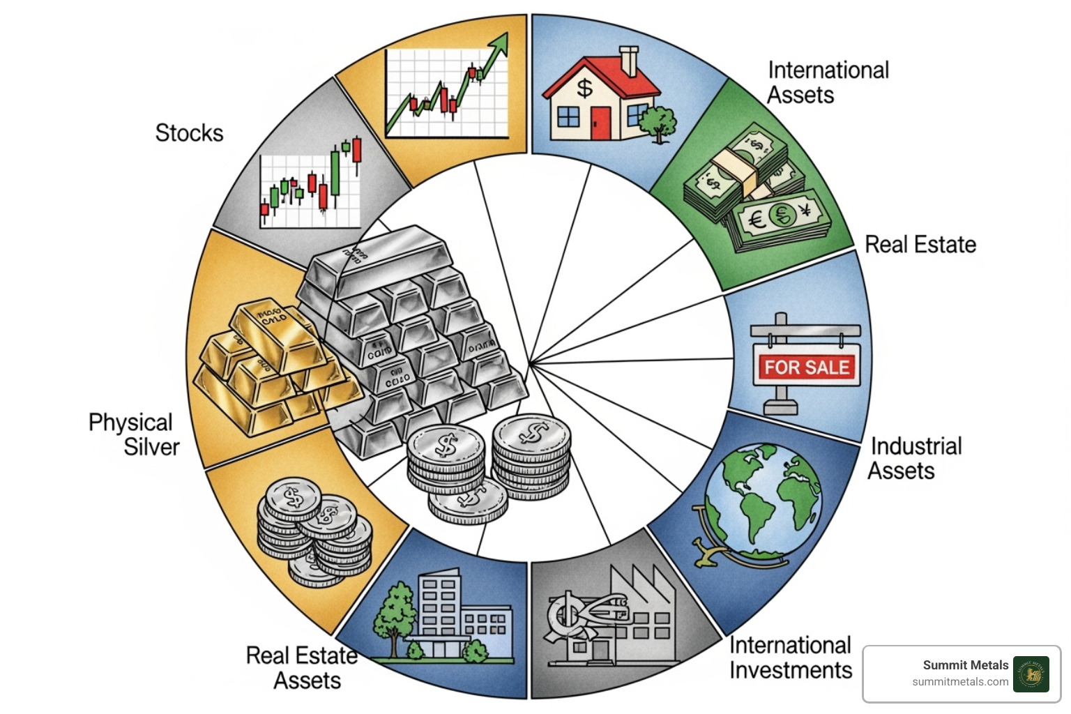 a balanced portfolio pie chart that includes a slice for precious metals - gold ira retirement planning a balanced portfolio pie chart that includes a slice for precious metals - gold ira retirement planning