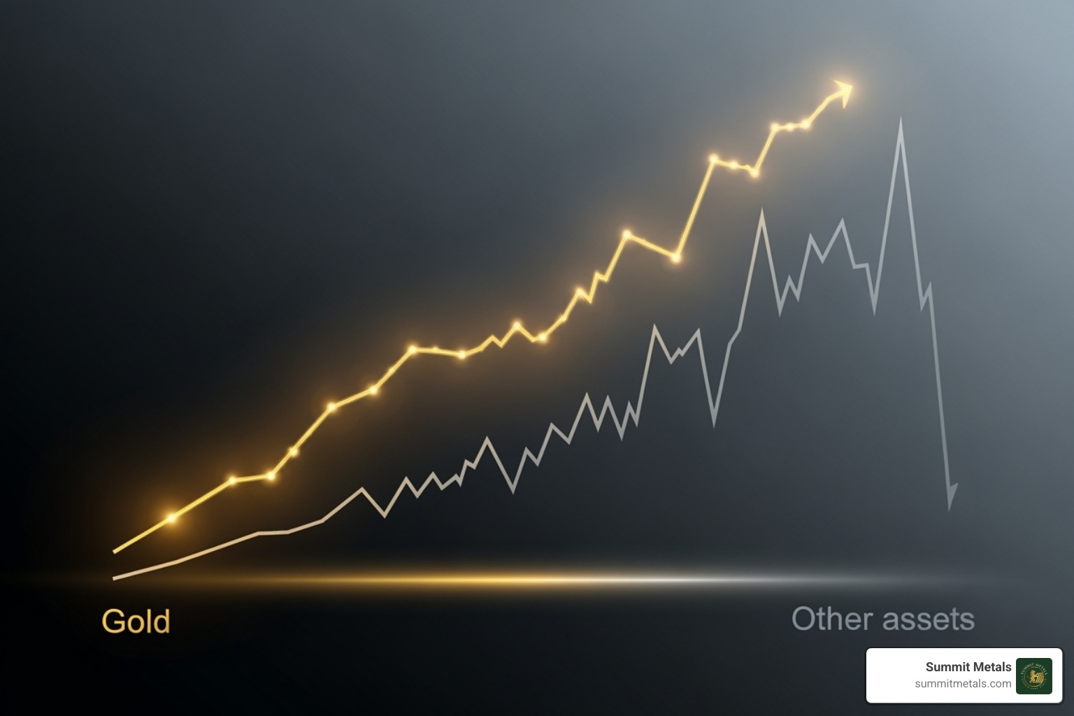 A graph showing gold's performance during economic downturns, illustrating its stability or growth when other assets decline - precious metal broker