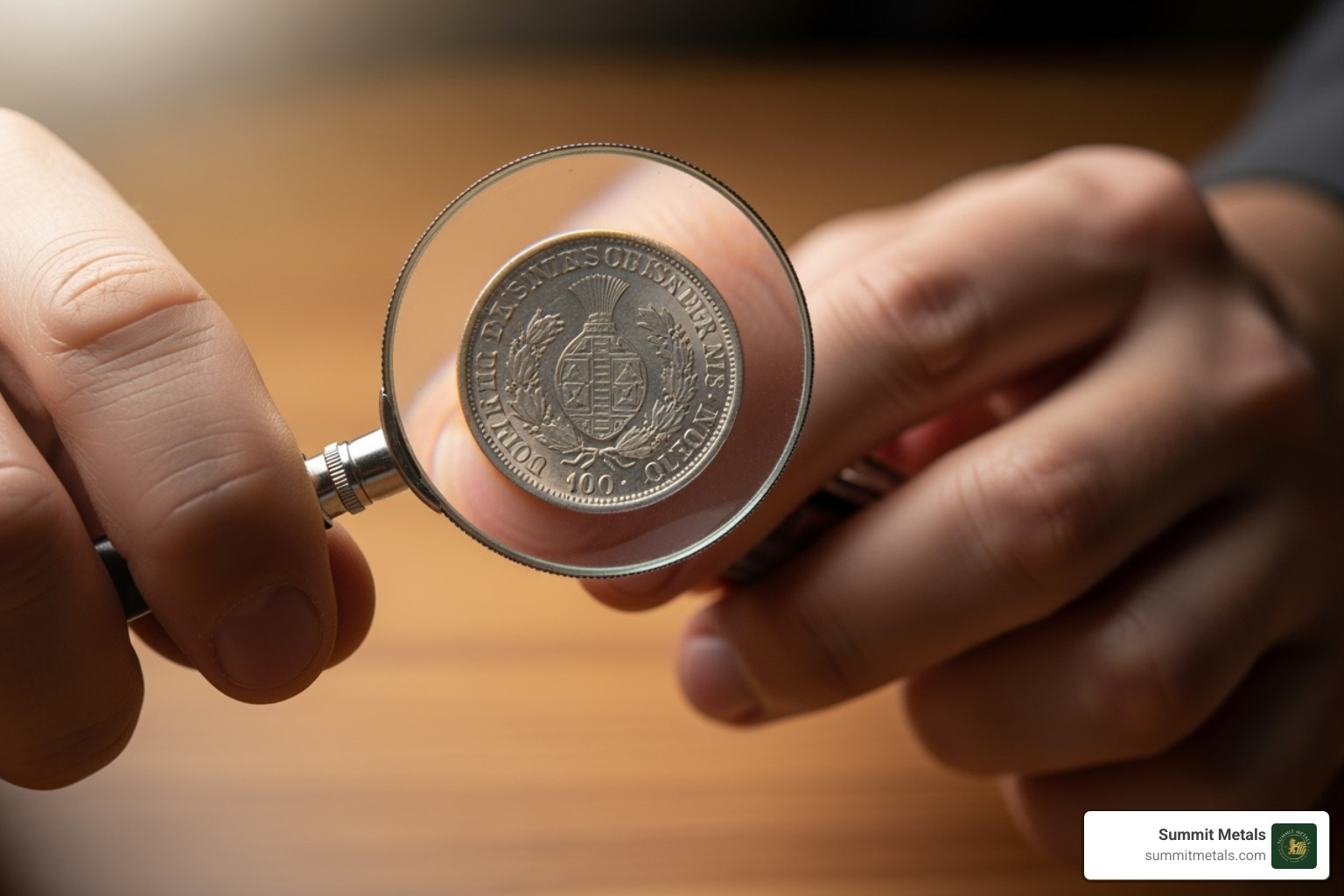 person examining a silver coin with a magnifying glass - bulk silver coin prices