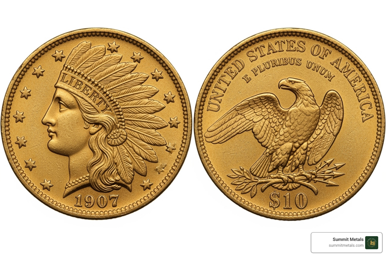 Obverse and reverse of a $10 Indian Gold Coin - indian $10 gold