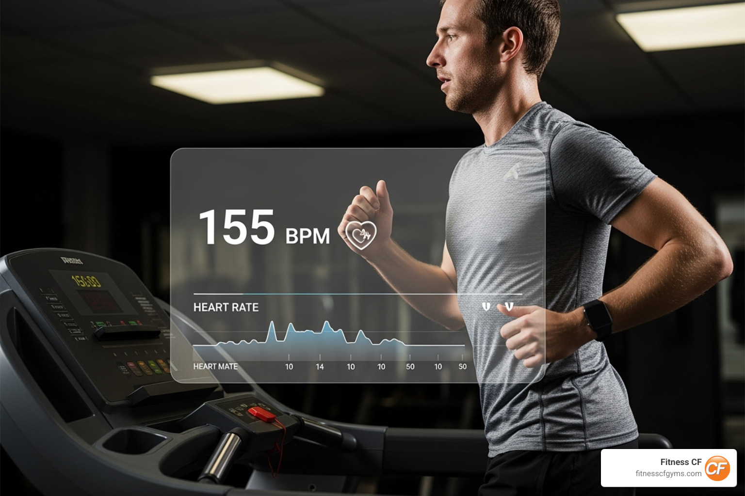 a person on a treadmill with heart rate data overlay - Zumba classes Orlando FL a person on a treadmill with heart rate data overlay - Zumba classes Orlando FL