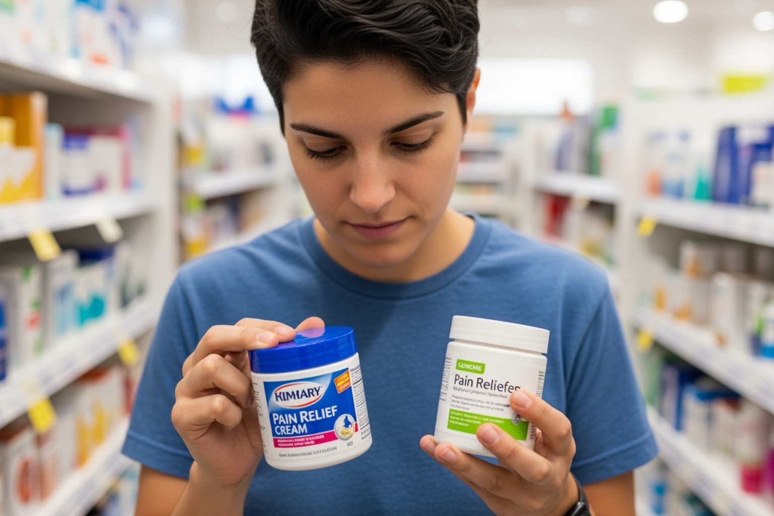 Person comparing two different jars of pain relief cream - Nerve Pain Relief Cream
