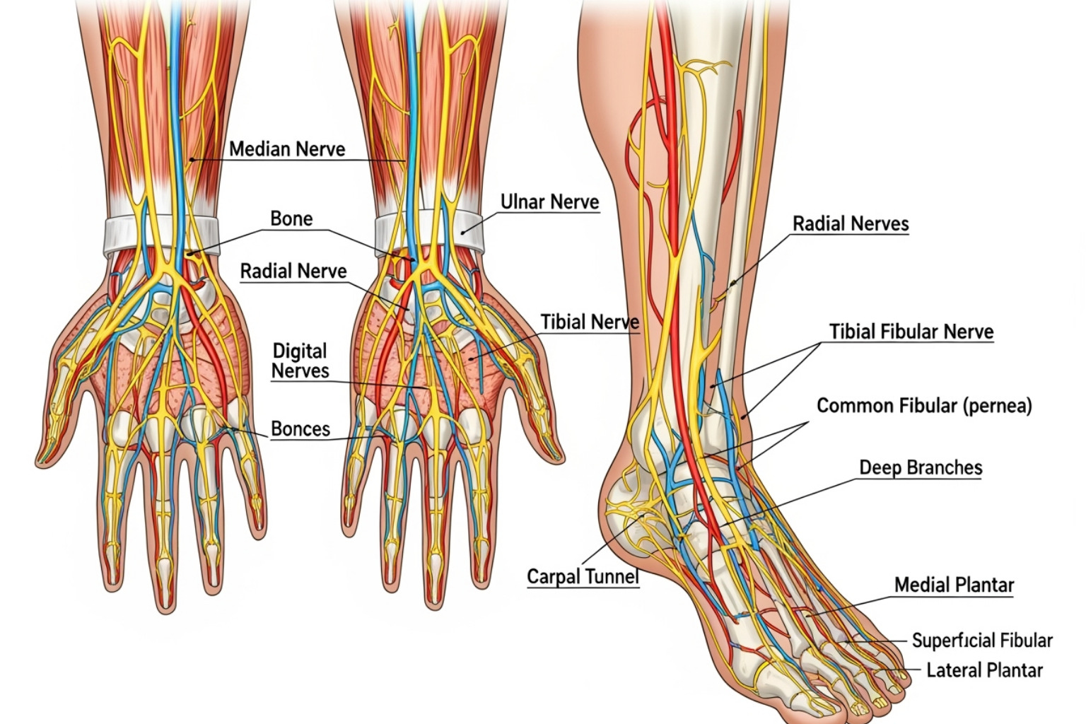 Peripheral nervous system highlighting nerves in the hands and feet - Nerve Pain Relief Cream
