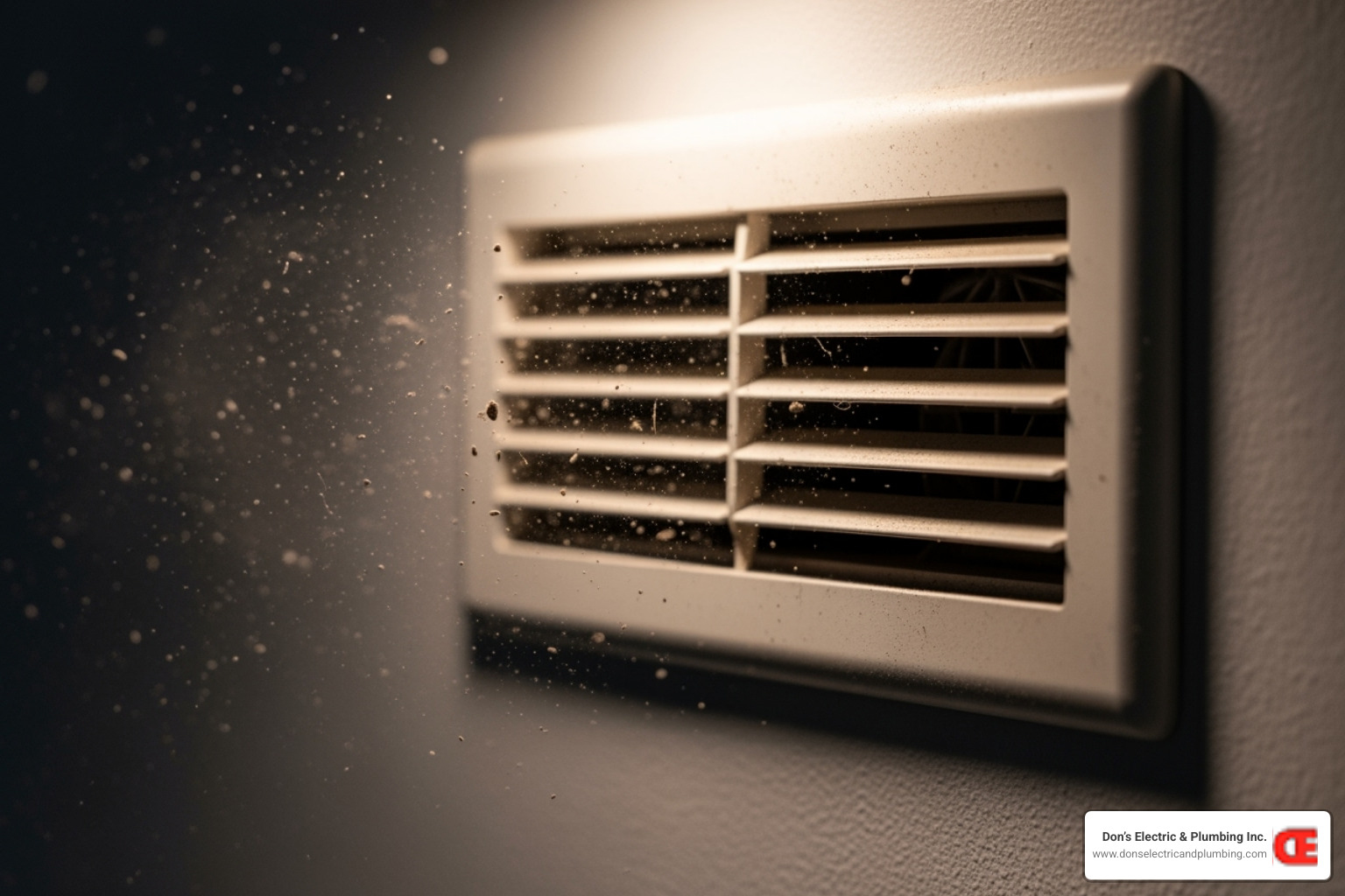 Dust and debris being blown from a vent, indicating a need for cleaning - air duct contractor gloversville