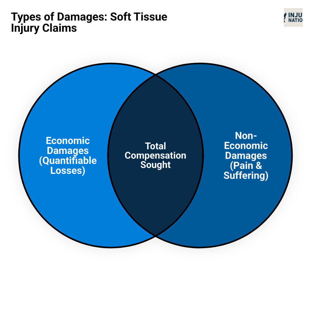 Table comparing Economic vs. Non-Economic Damages - soft tissue injury lawyer infographic venn_diagram