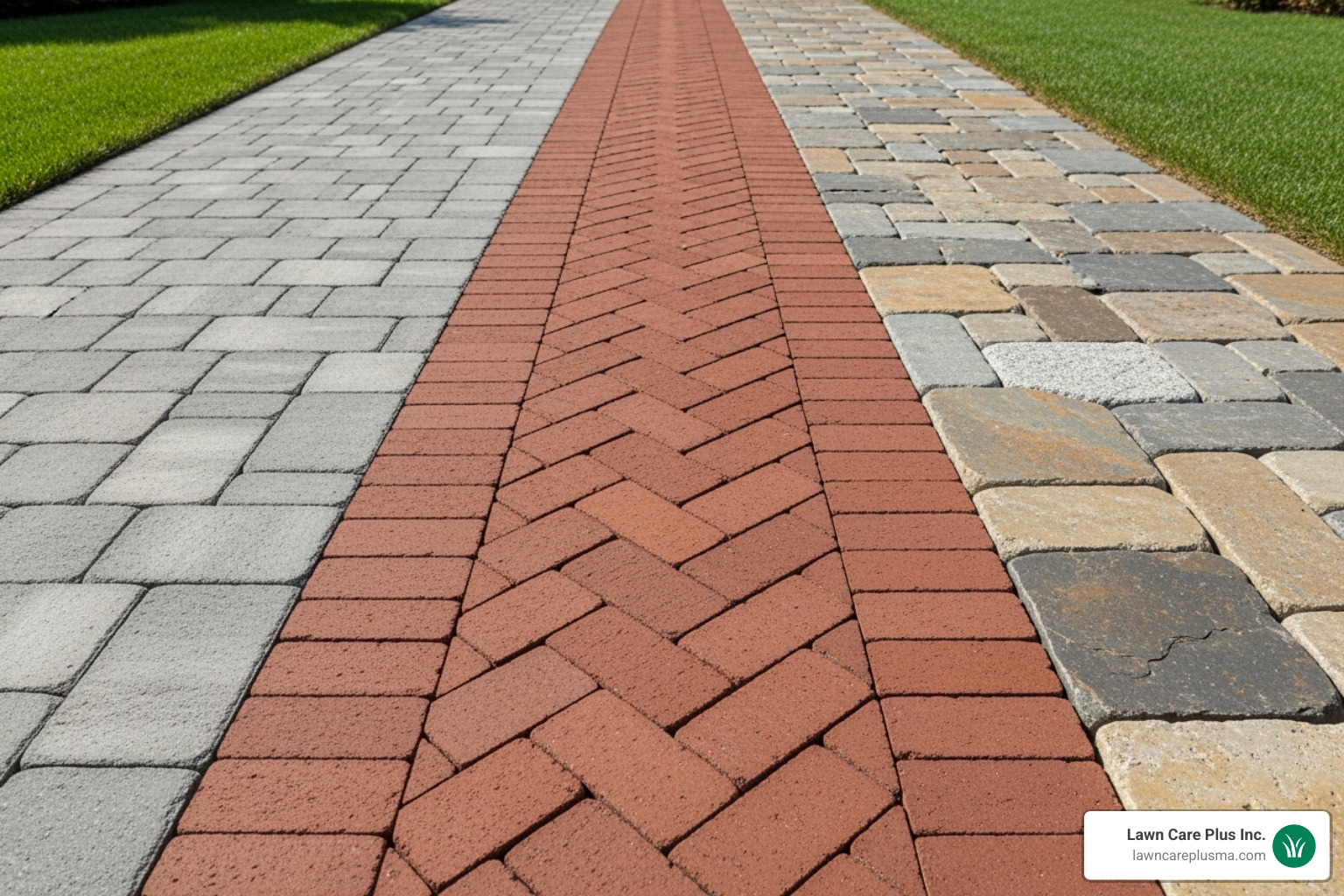 Various paver materials like concrete, brick, and natural stone laid out - driveway pavers cost Various paver materials like concrete, brick, and natural stone laid out - driveway pavers cost
