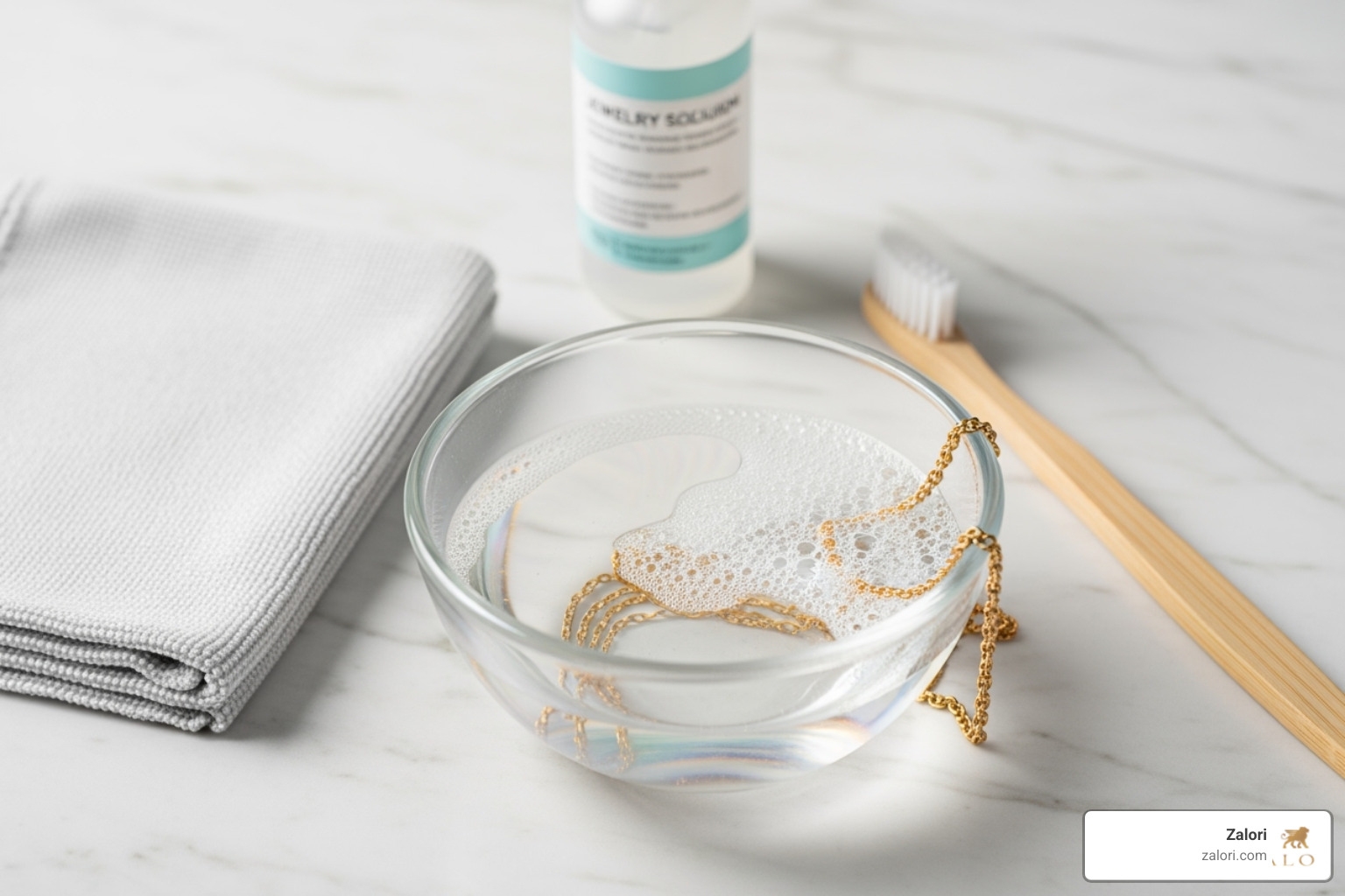 necessary cleaning supplies arranged neatly - easy way to clean gold