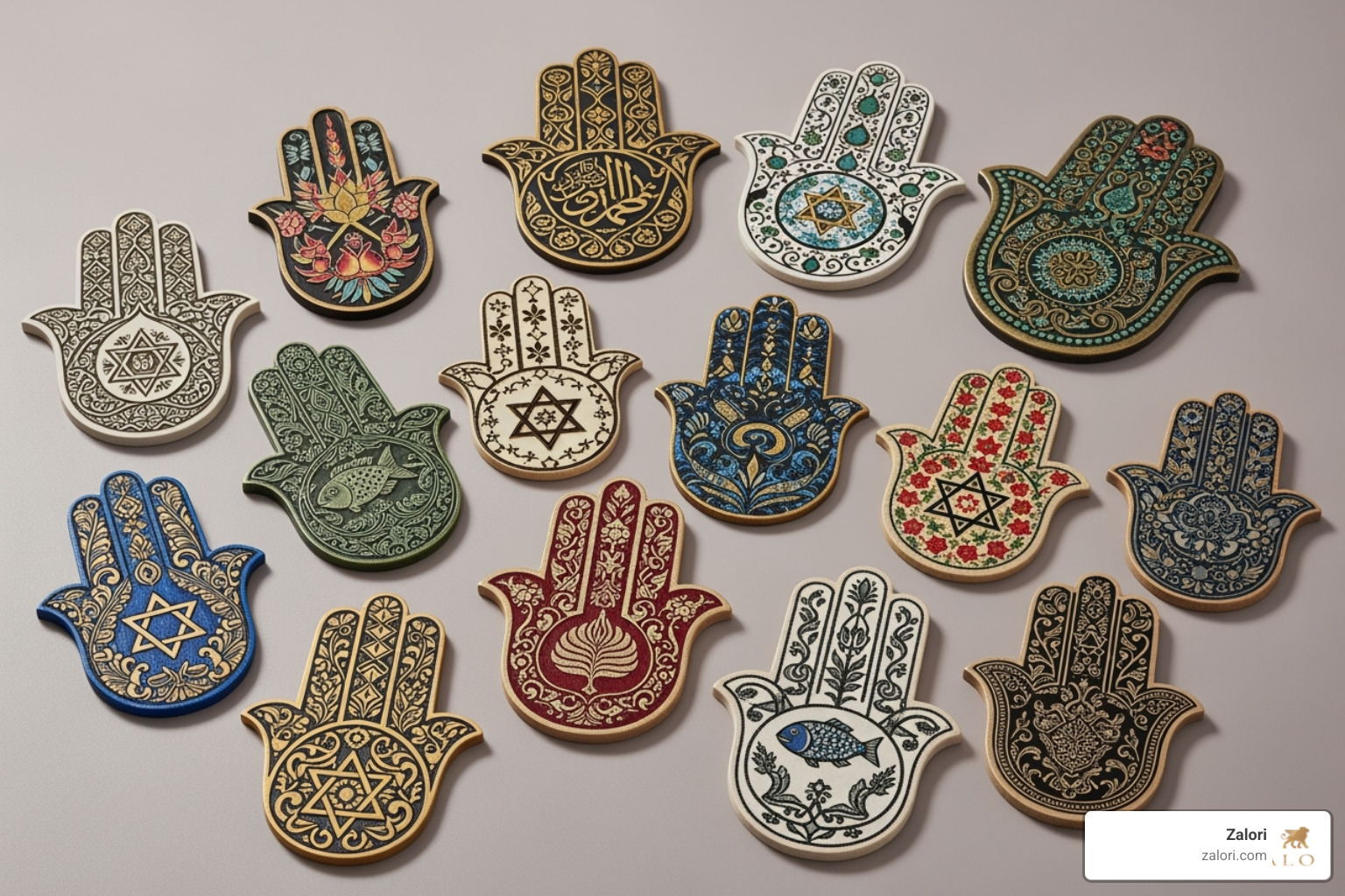 different Hamsa designs from various cultures - solid gold hamsa necklace