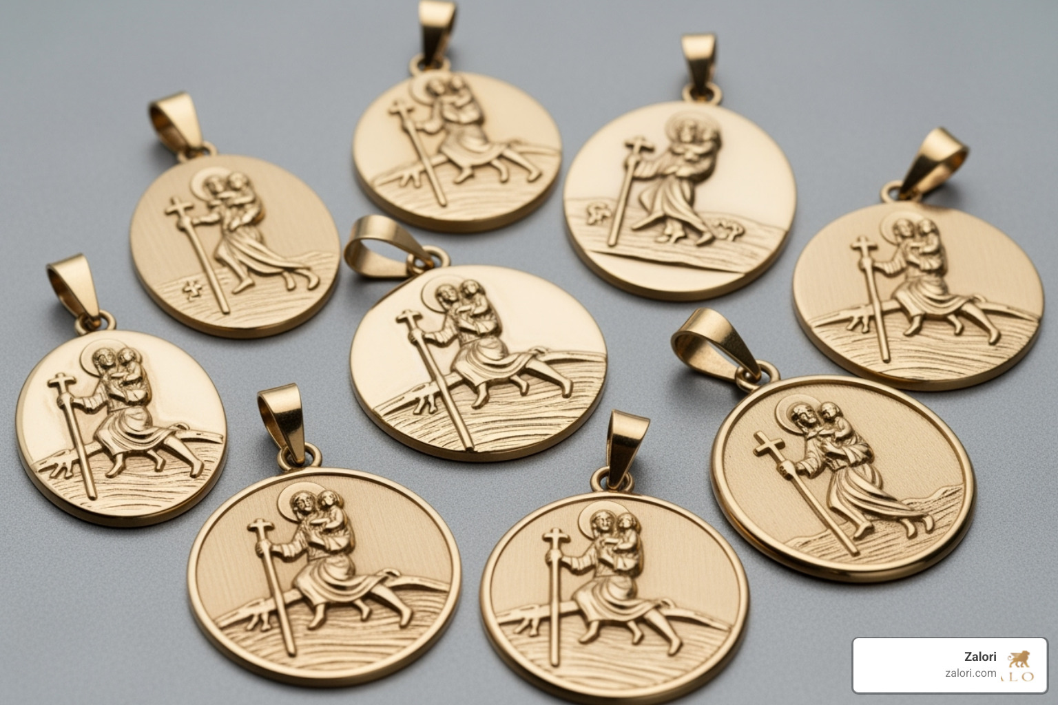 Variety of St. Christopher pendant styles (oval, round, 3D) - 9 carat gold st christopher Variety of St. Christopher pendant styles (oval, round, 3D) - 9 carat gold st christopher