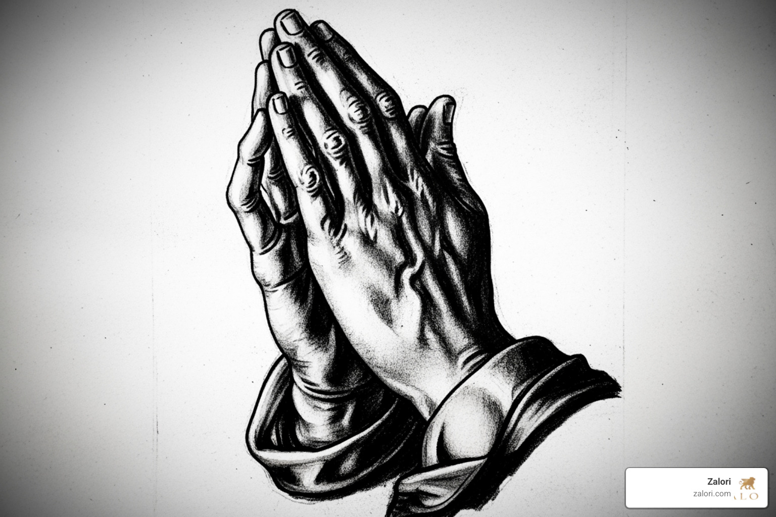 vintage drawing of praying hands, possibly Drer's - praying hands with cross necklace vintage drawing of praying hands, possibly Drer's - praying hands with cross necklace